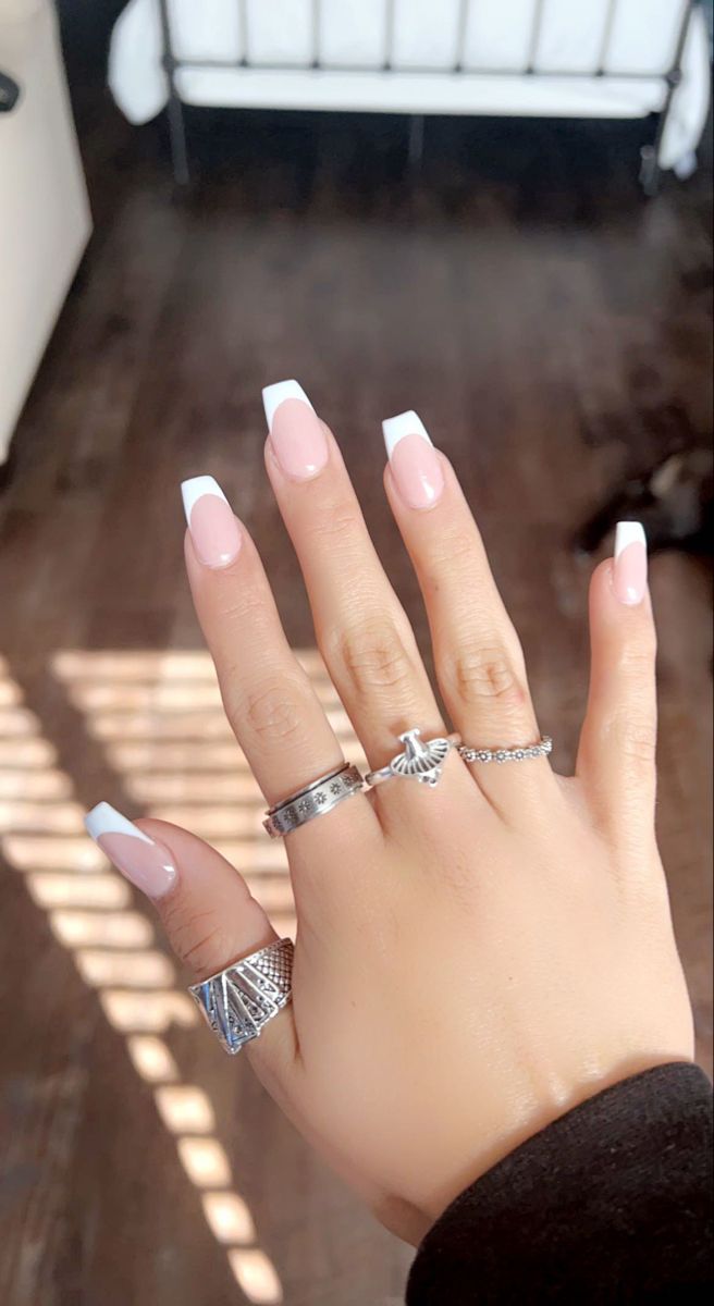 Nails For Prom French Tip, Acrylic Nails Coffin White Tip, Acrylic Nails Ideas French Tips Coffin, Nails Acrylic Square White Design, Sns French Nails Coffin, White Tip Acrylic Nails Coffin Short, Acrylic Nails Ideas White Tip, French Dip Nails Coffin, Nails Acrylic Square Medium French Tip