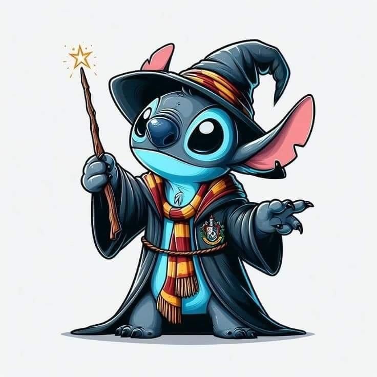 a cartoon character holding a wand and wearing a hat