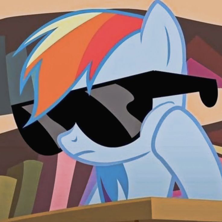 the pony is wearing sunglasses and standing in front of a book shelf with books on it