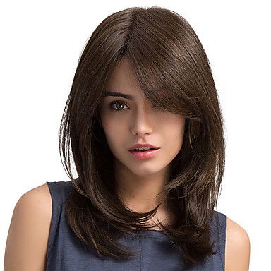 MAYSU Women Synthetic Wig Long Straight Chestnut Brown Side Part With Bangs Natural Wigs Halloween Wig Carnival Wig Costume Wig Natural Curly Wig, Blond Ombre, Wig Styling, Natural Wigs, Fashion Wigs, Brown Wig, Head Hair, Long Straight Hair, Blonde Ombre