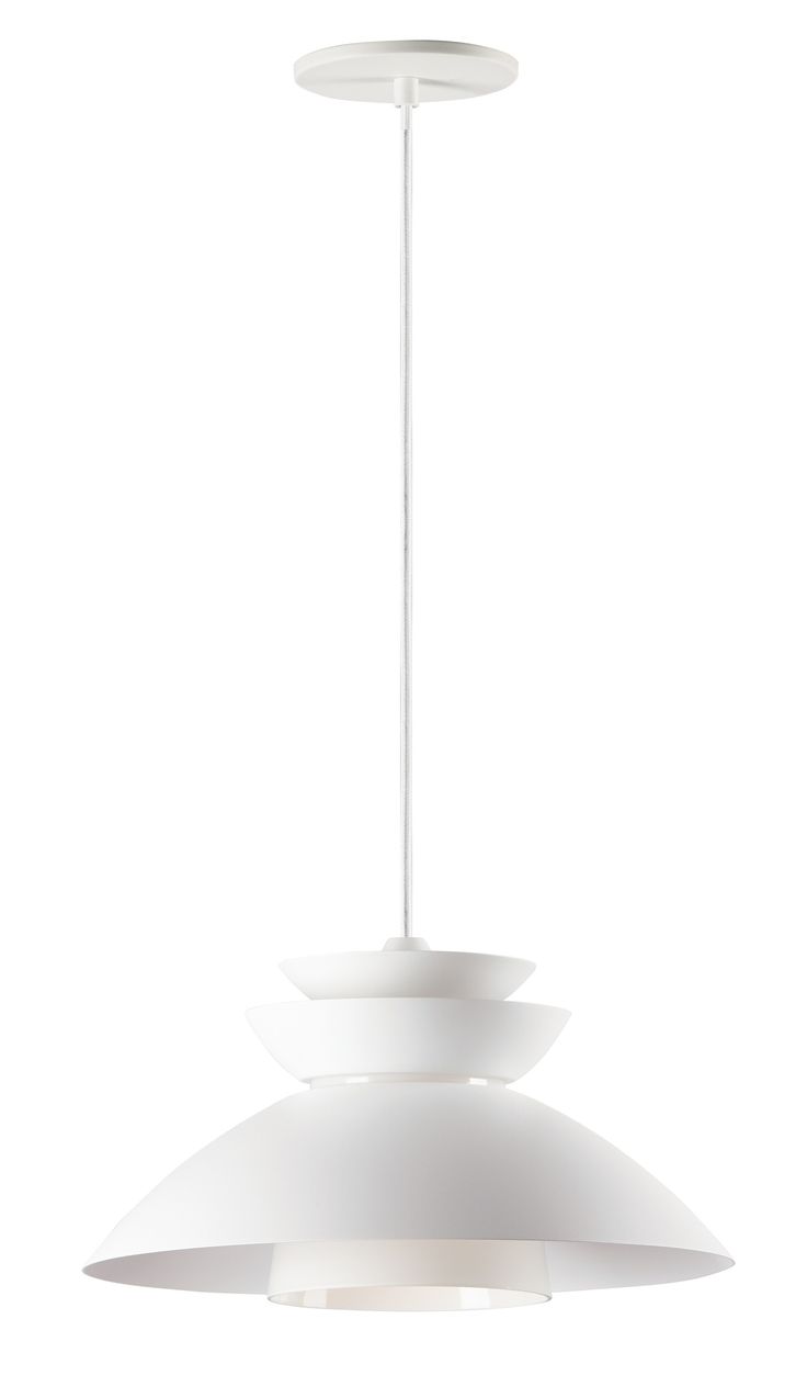 a white light hanging from a ceiling fixture with two lights on each side and an object in the middle