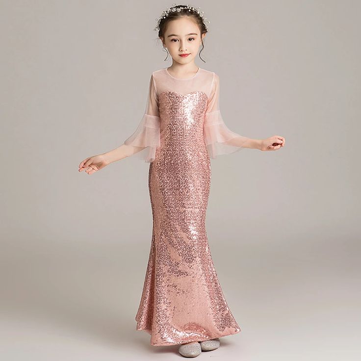 Fish Cut Gown For Kids, Sequence Gown Styles, Girls Sequin Dress Kids, Mermaid Dress For Kids, Fish Cut Gown, Champagne Prom Dresses, Glitter Dress Short, Birthday Gowns, Girls Evening Dresses