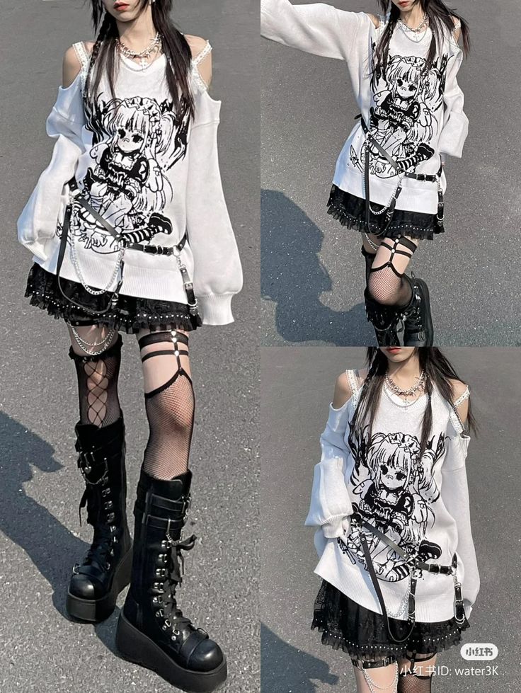 Gamer Aesthetic Outfit, Visual Kei Style, Vkei Clothes, Alt Concert Outfit, Magical Outfit Ideas, Outfit Ideas Alt, Grunge Goth Outfits, Punk Aesthetic Outfit, Punk Girl Outfits