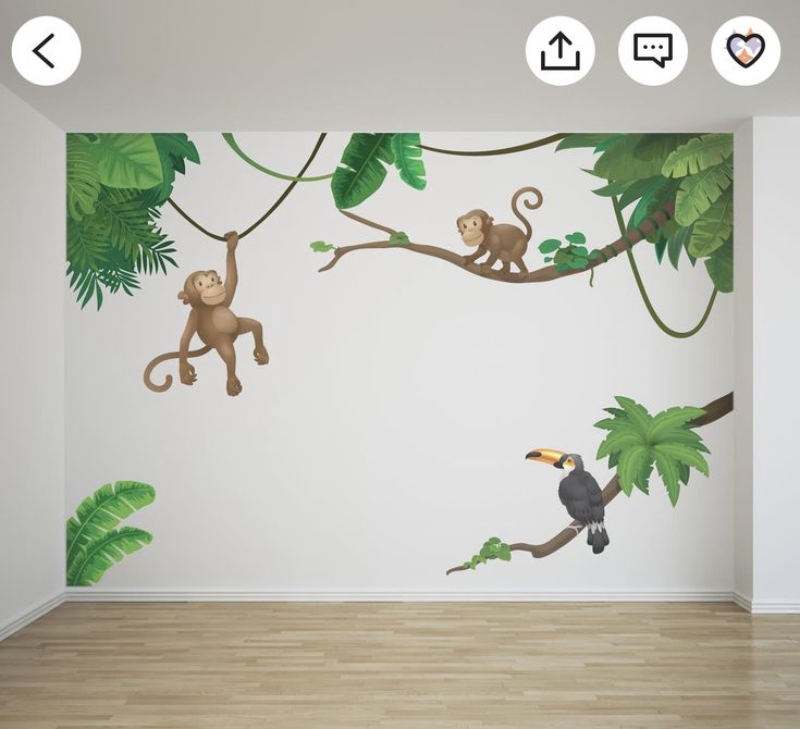 an empty room with two monkeys on the tree