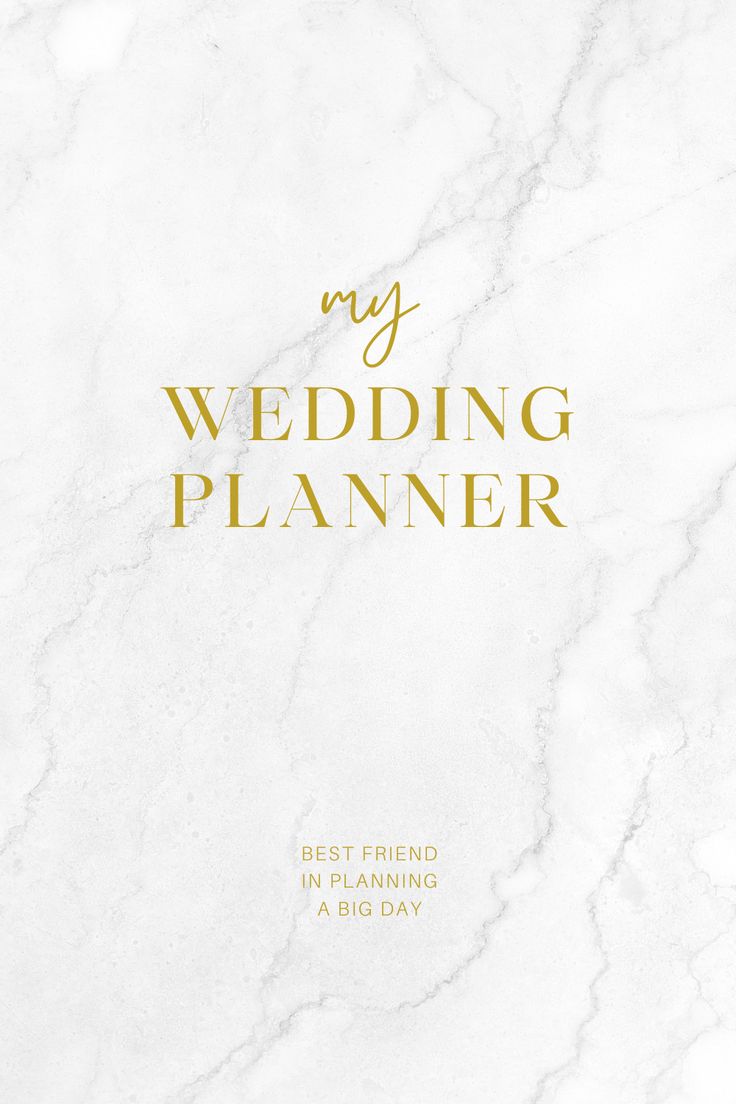 the wedding planner is shown in gold and white marble