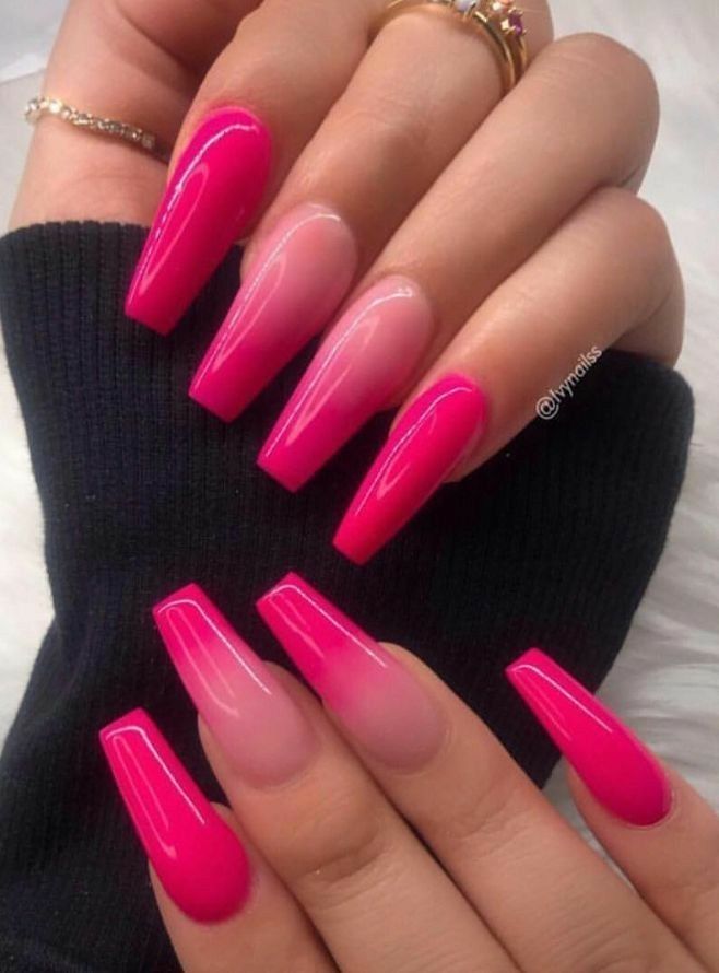 Gel Coffin, Ombre Coffin Nails, Ombre Coffin, Unghie Sfumate, Nails Yellow, Pink Ombre Nails, Nails Natural, Ombre Acrylic Nails, Pink Gel