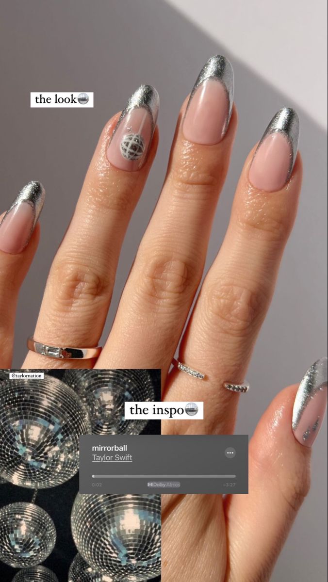 Abba Inspired Nails, Nails Inspiration Concert, Mirrorball Taylor Swift Nails, Ts Eras Nails, Mirrorball Inspired Nails, Eras Tour Nail Ideas Folklore, Eras Tour Nails Folklore, Mirrorball Concert Outfit, Nails For The Eras Tour