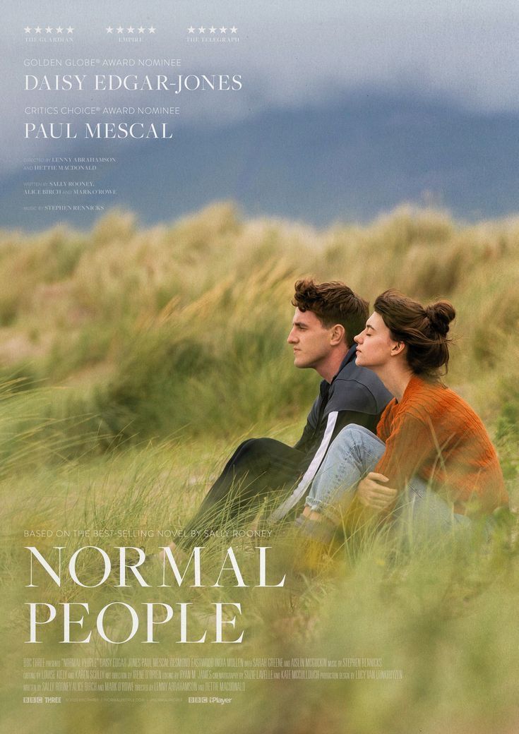 the movie poster for normal people with two people sitting in tall grass, looking at each other