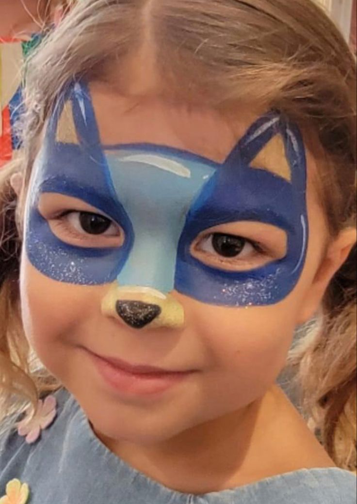 Easy Facepainting Kids Boys, Bluey Face Painting Kids, Lol Face Painting, Bluey And Bingo Face Paint, Bluey Cartoon Face Paint, Bluey Bingo Face Paint, Easy Face Paint Animals, Easy Beginner Face Painting, Superhero Face Paint Easy