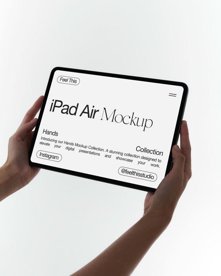 two hands holding up an ipad with the text ipad air mockup on it's screen