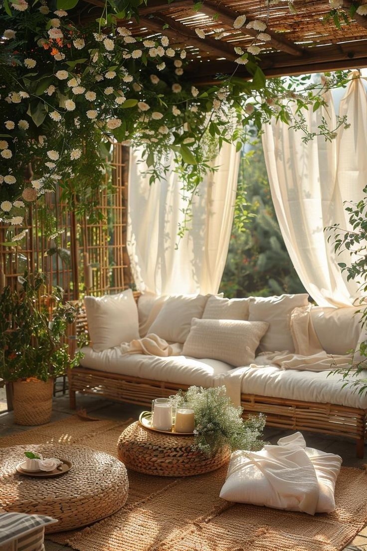 a living room filled with lots of furniture and flowers