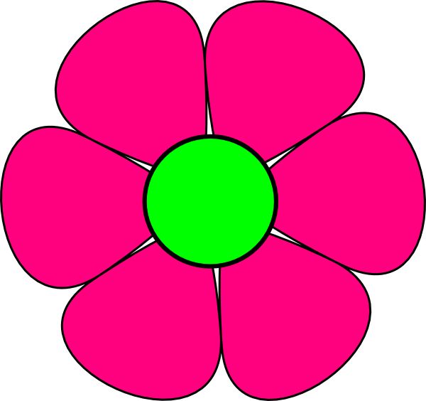 a pink flower with green center sitting on top of a white surface, in the shape of a circle