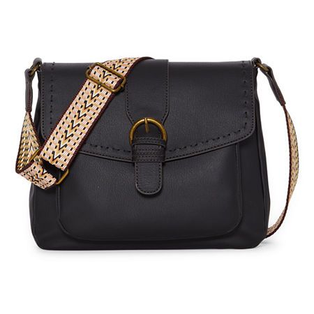 This a.n.a women's Robyn crossbody bag will give all your favorite wardrobe looks a chic twist. Made from smooth faux leather with a snap closure, this satchel style has a wide printed fabric strap, an interior pocket, and is accented by bronze-tone hardware. Wear it by adjusting the shoulder strap to your desired length. Features: Pocket, Adjustable StrapsClosure Type: Magnetic SnapPockets: 1 Inside Zip PocketMetal Color: Bronze ToneMeasurements: 9 Height/Inches, 11 Depth/Inches, 2.5 Width/Inch Flap Bag With Single Shoulder Strap Crossbody, On-the-go Crossbody Satchel With Strap, Single Strap Crossbody Flap Bag, Leather Crossbody Shoulder Bag With Strap, Leather Shoulder Bag With Strap, On-the-go Crossbody Bag With Strap, Crossbody Shoulder Bag With Detachable Strap In Faux Leather, Faux Leather Crossbody Shoulder Bag With Detachable Strap, Faux Leather Crossbody Shoulder Bag With Adjustable Handle