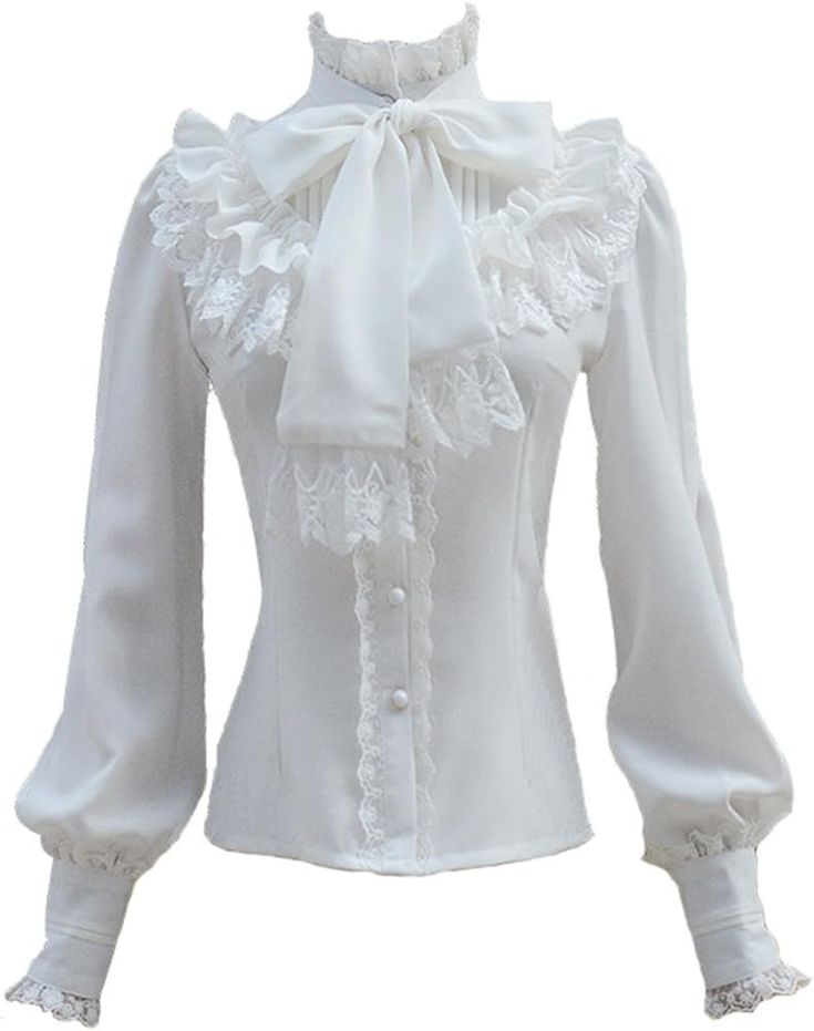 Smiling Angel Chiffon Ruffle Lace Bow Tie Vintage Gothic Lolita Casual Shirt Blouse White at Amazon Women’s Clothing store Shifting Wardrobe, Soft Gamine, Victorian Costume, Victorian Goth, Vintage Gothic, Lace Bows, Chiffon Ruffle, Blouse White, Blouse Outfit