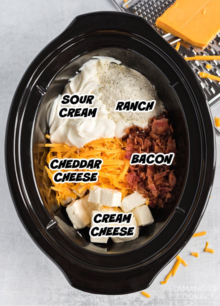 ingredients in the slow cooker to make crock pot breakfast casserole recipe