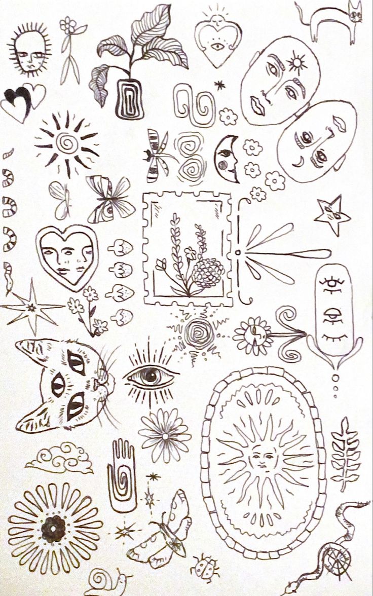 a drawing with many different designs on it