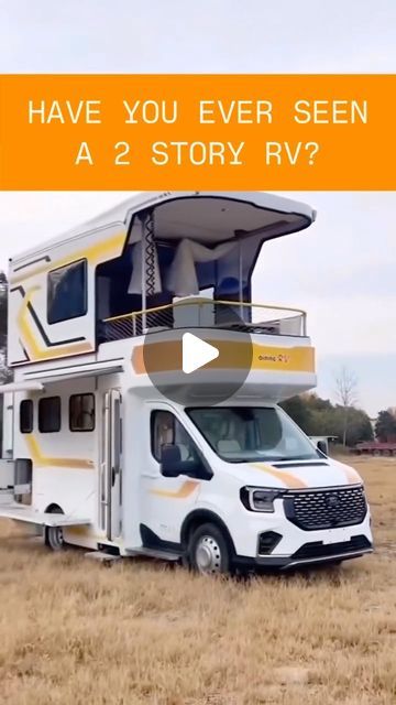 an rv parked in a field with the words have you ever seen a 2 story rv?