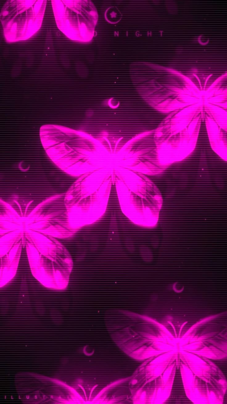 pink butterflies on black background with bubbles