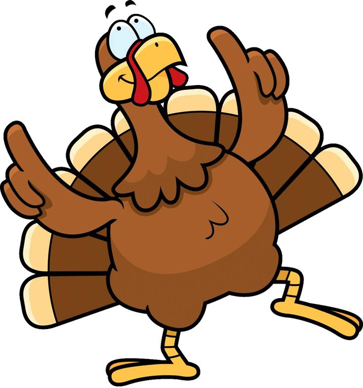 a cartoon turkey running and smiling