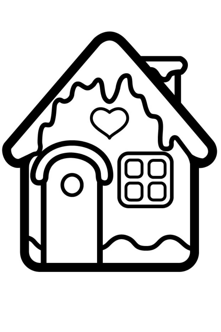 a black and white image of a house with a heart on the top of it