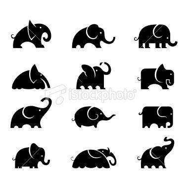 the silhouettes of elephants are black and white