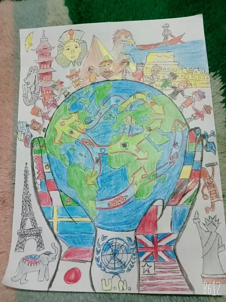 a child's drawing of the world in their hands