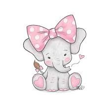 an elephant with a pink bow sitting on top of it's head and holding a heart