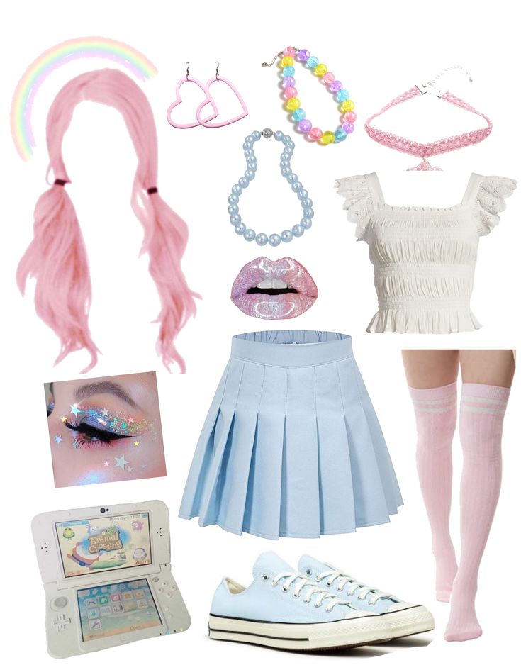 Cotton Candy Accessories, Cotton Candy Outfit Ideas, Cotton Candy Outfit Aesthetic, Cotton Candy Clothes, Cotton Candy Aesthetic Outfits, Candy Outfit Aesthetic, Candy Aesthetic Outfit, Candy Land Outfit Ideas, Candy Theme Outfit