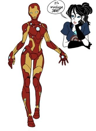 an iron man and a woman with speech bubbles