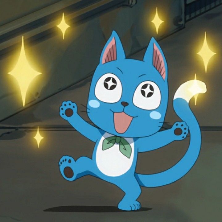 a blue cat with stars around it's eyes and tail, standing on one leg