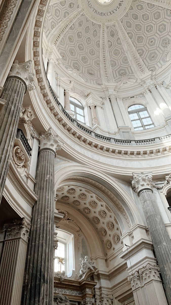 the interior of a large building with columns