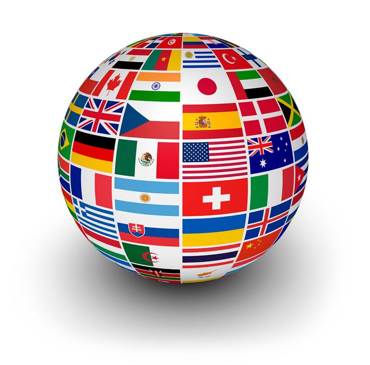 a globe with flags all over it on a white background stock photo - 1307982