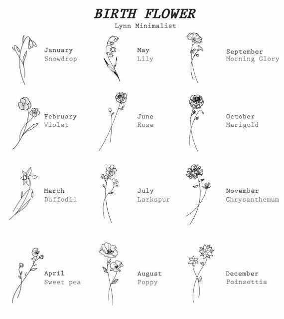 the birth flower chart is shown in black and white