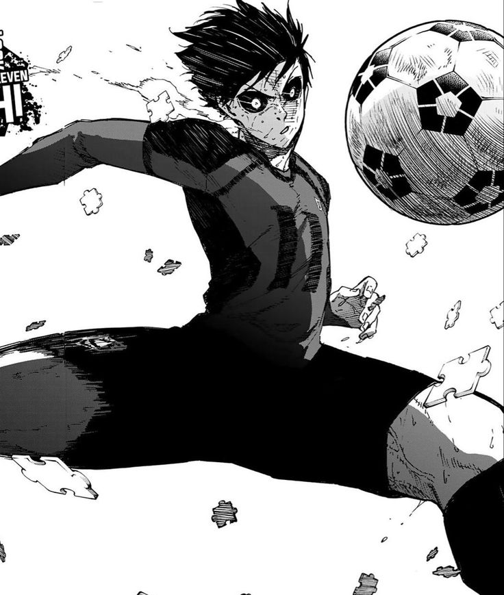 an anime character is kicking a soccer ball