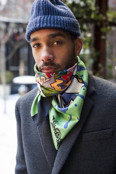 Mens Scarf Fashion, Adidas Outfit Men, Mens Silk Scarves, Marcus Allen, Best Man's Outfit, Black Outfit Men, How To Wear A Scarf, Celebrity News Gossip, Scarf Fashion