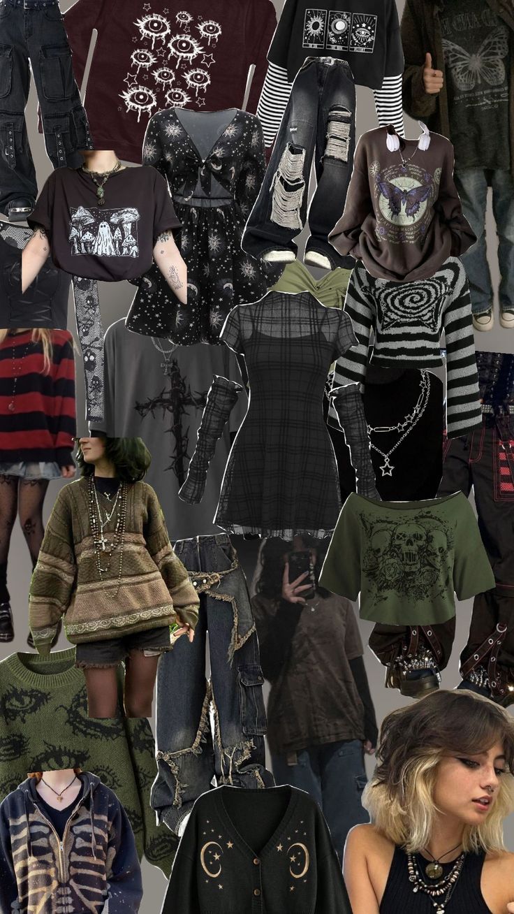 why can't I just dress like this mann🤧 #grunge Alt Grunge Aesthetic Outfits, Alt Grunge Outfits, Demigirl Outfits, Green Grunge Outfit, Outfits Whimsigoth, Winter Grunge Outfits, 2000s Alt Fashion, Grudge Outfits, Grungy Outfit