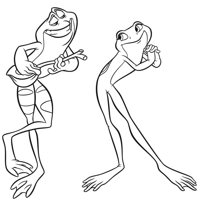 the frog prince and his friend from disney's princess and the frog coloring pages