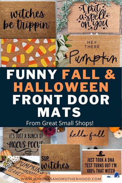 funny and fun halloween door mats with words on them that say, happy pumpkins