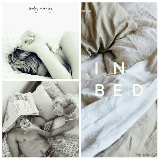 four different pictures with the words in bed on them and an image of a woman laying in bed