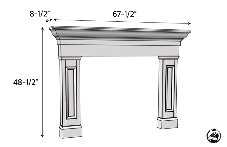 an architectural drawing of a fireplace mantel with the measurements for each piece in it