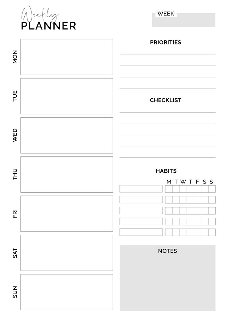 the printable planner is shown in black and white