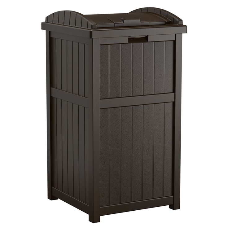 the plastic trash can is brown