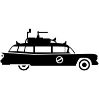 a black and white silhouette of a car with surfboards on the top roof rack