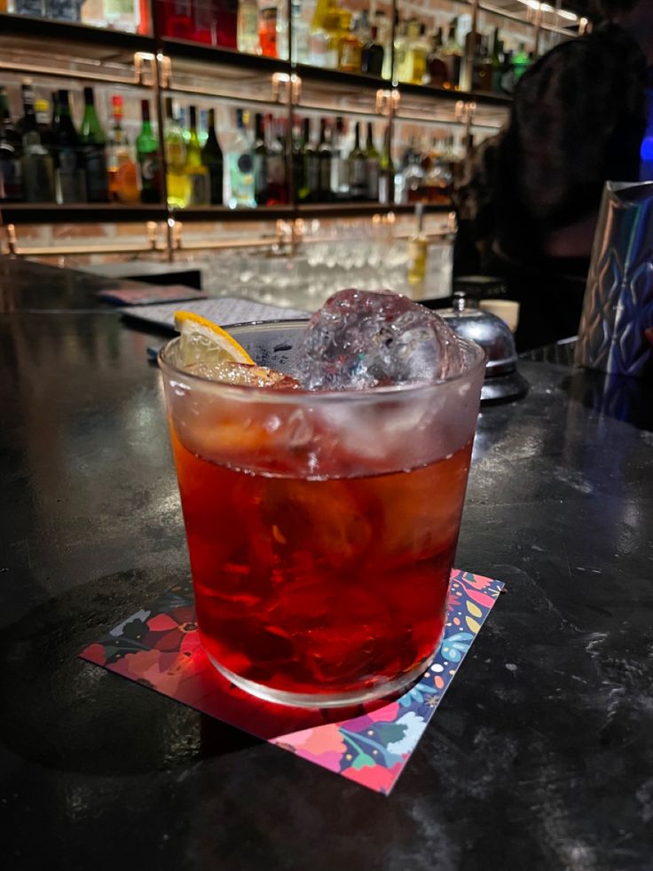 a close up of a drink on a table