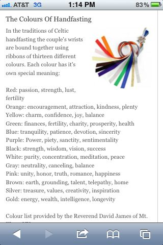 an iphone screen showing the colors of handfasting and instructions on how to use them