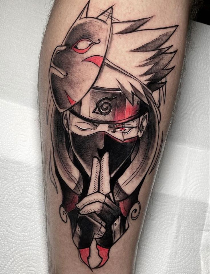 Naruto Themed Tattoos, Kakashi Hatake Tattoo Design, Kakashi Sensei Tattoo, Naruto Anbu Tattoo, Naruto Tattoo Color, Best Anime Tattoos For Men, Kakashi Hatake Tattoo Ideas, Kakashi Tattoo Design, Kakashi Anbu Tattoo