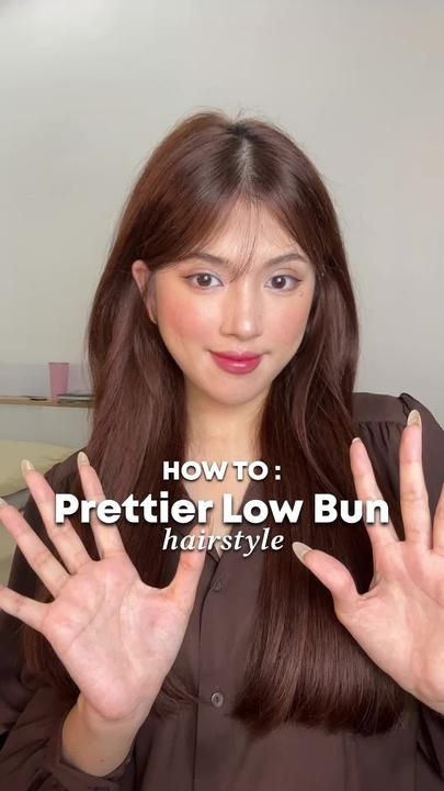 Krista on TikTok Low Bun For Long Thick Hair, Low Bun Hairstyles Long Hair, Korean Low Bun, Low Bun Long Hair, Elegant Low Bun Tutorial, Bun For Long Thick Hair, Effortless Low Bun, Perfect Low Bun, Easy Low Bun Hairstyles