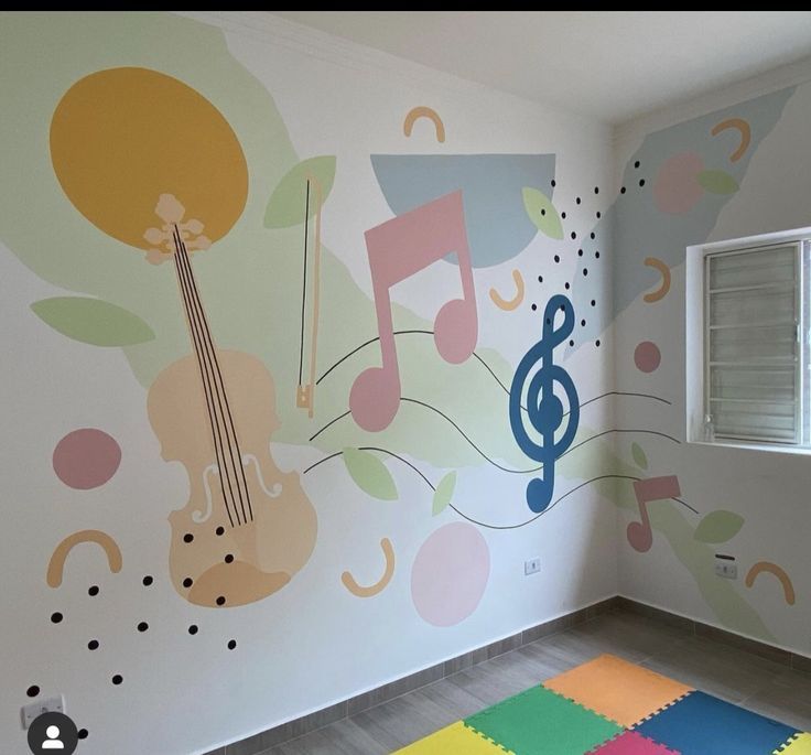 a child's room painted with musical instruments