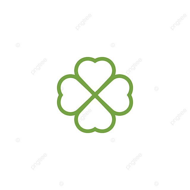 four leaf clover logo with the shape of a heart in green on a white background