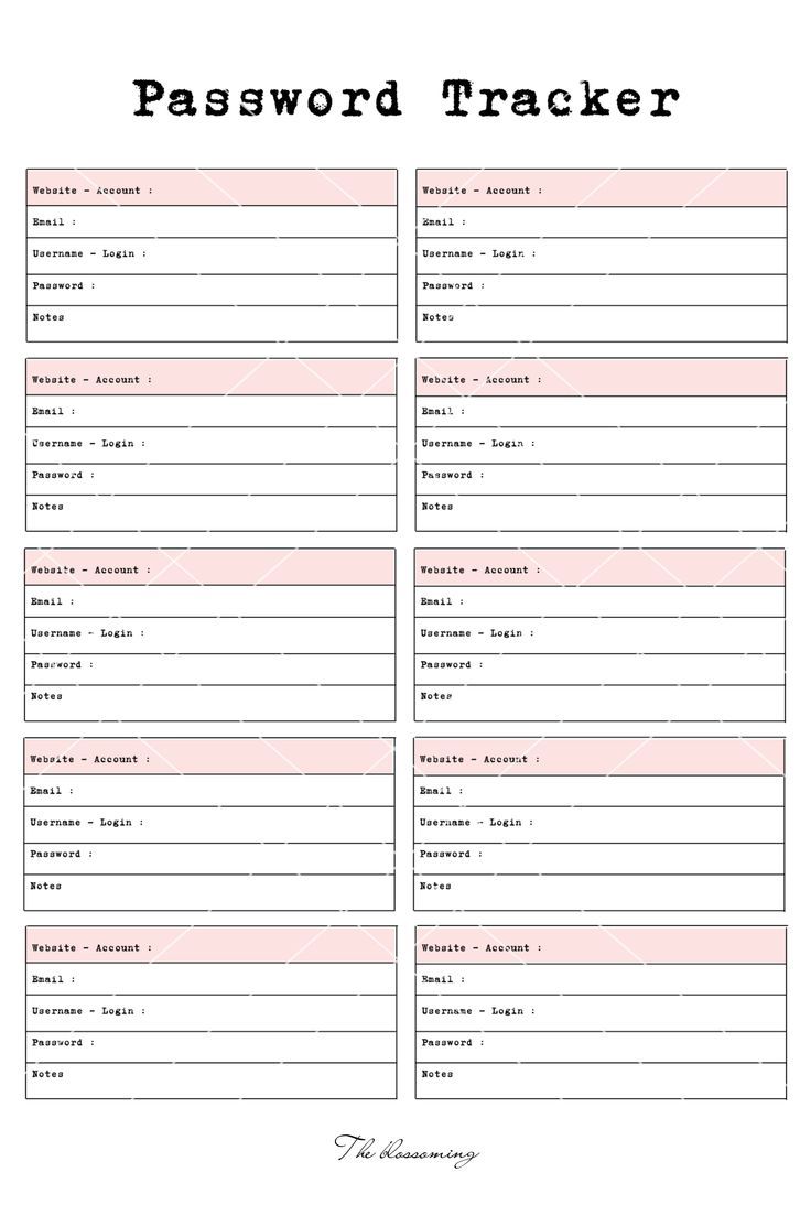 a printable passport tracker is shown with the words,'password tracker '